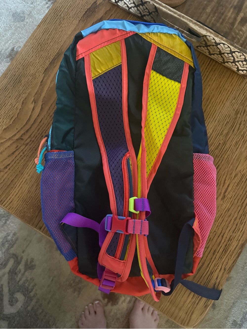 cotopaxi Camp Ada backpack in coral with blue and purple accents - Picture 3 of 4